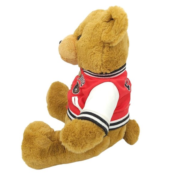 FAO Schwarz Teddy Bear Plush Varsity Jacket 12" Stuffed Animal Toy Brown Red - Picture 2 of 11